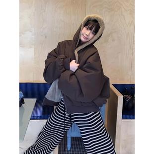 情侣加厚棉衣外套 新款 双面穿彷貂毛美式 覆古座山雕棉服女2025冬季