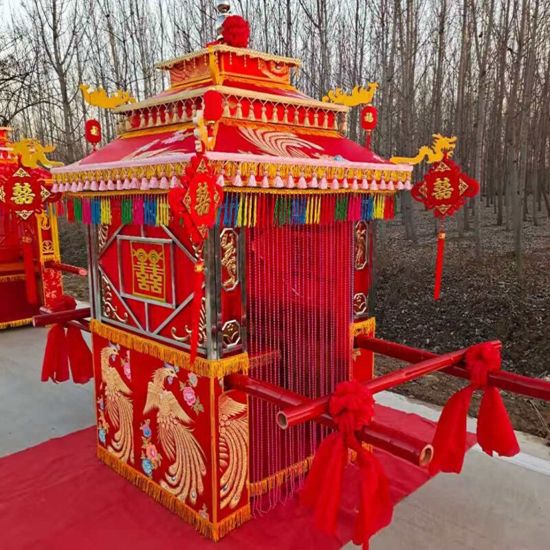 中式婚礼新娘子八抬花轿折叠花轿婚庆复大花古典轿子演出道具