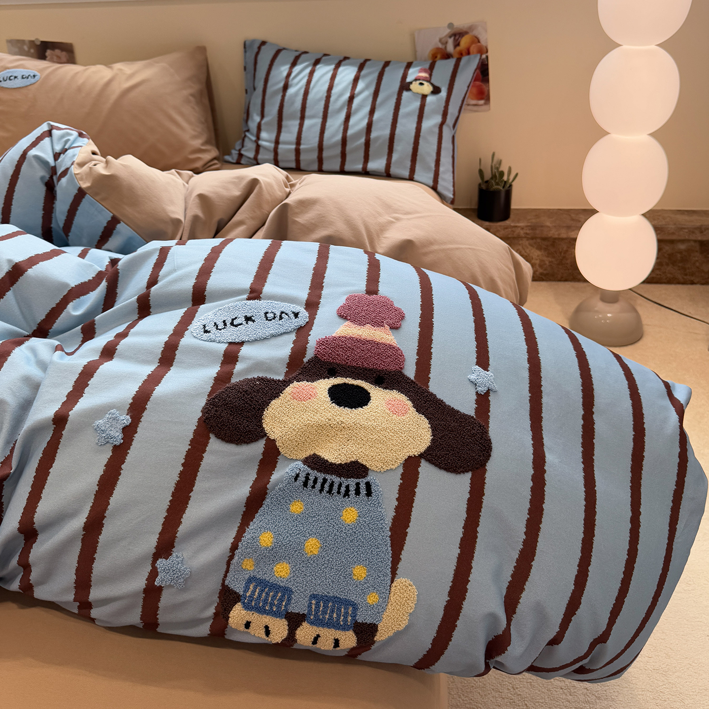 恒源祥秋冬季全棉加厚磨毛床上四件套纯棉卡通儿童毛巾绣被套床单