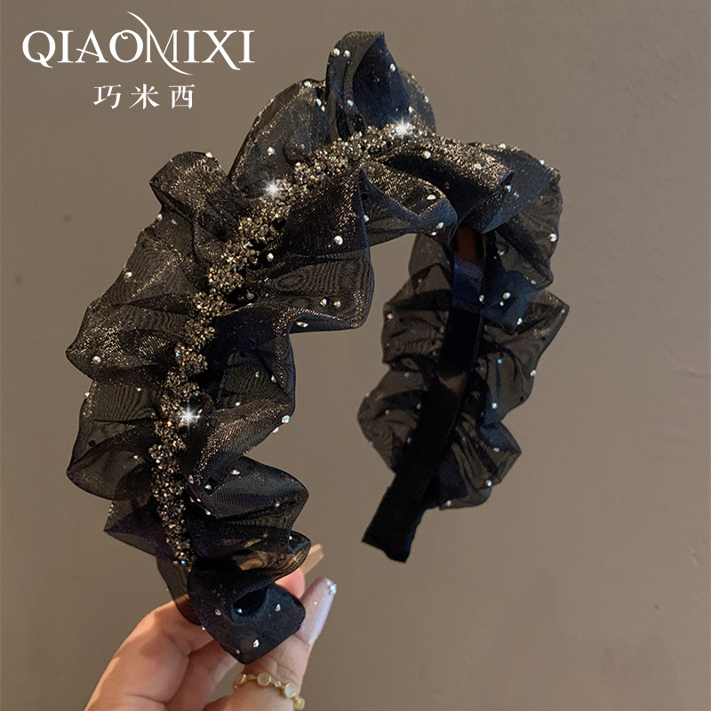 韩系超闪满钻网纱发箍高颅顶