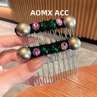 东大门轻奢珍珠水晶发梳时尚高端发卡后脑勺碎发整理搭倒插梳发饰