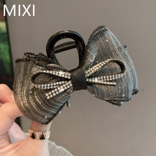 日韩超闪双面蝴蝶结水钻抓夹后脑勺鲨鱼盘发夹2026年新款发夹发饰