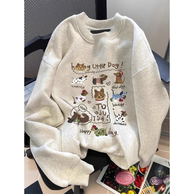 美式复古圆领卫衣男女秋冬慵懒风