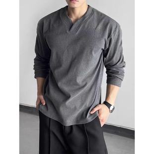 秋冬内搭男女boxy版 长袖 型v领保暖百搭长t恤2 300斤德绒打底衫 大码