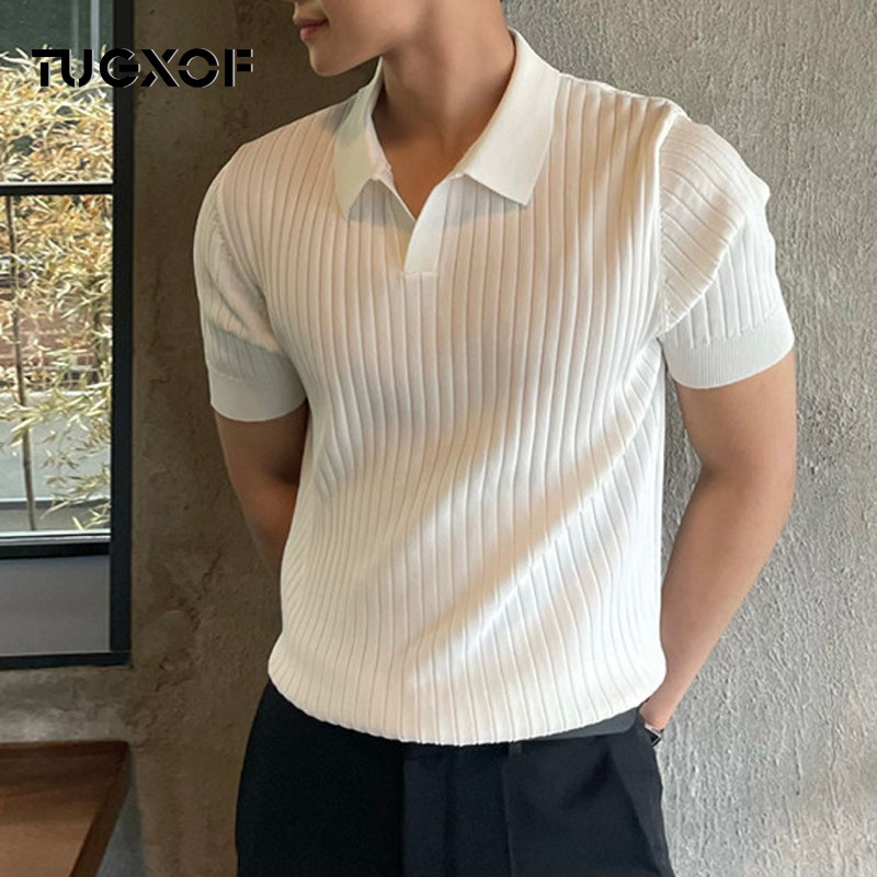 新款polo领短袖针织衫男夏季薄款修身百搭男士商务休闲半袖T恤潮
