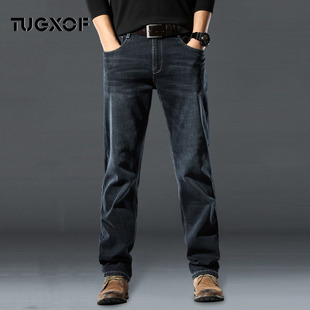 品牌黑色牛仔裤男款2025春秋中年爸爸秋季休闲裤子宽松大码直筒