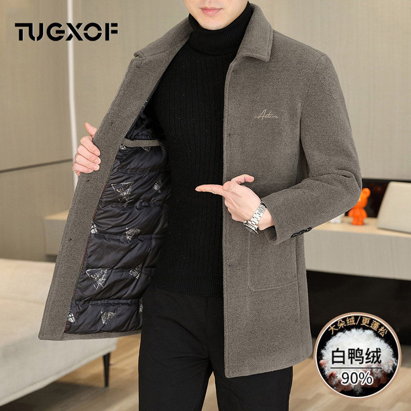 TUGXOF男士秋冬季毛呢羽绒服中长款加厚呢子大衣品牌上衣气质外套