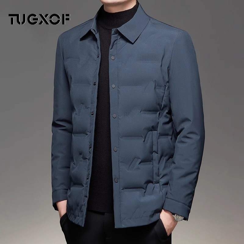 男装轻薄款外套2025新款翻领衬衫夹克白鸭绒羽绒服休闲保暖男士潮