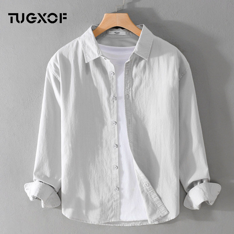 TUGXOF男士长袖衬衫春夏季青年休闲百搭上衣服日系纯色衬衣外套
