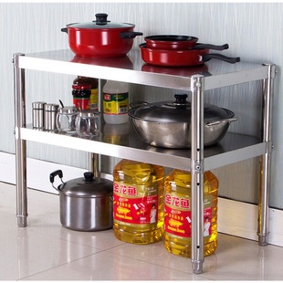 不锈钢厨房置物架2层 多层收纳架双层微波炉橱柜架家用货架 落地式