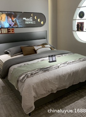 北欧极简布床现代简约主卧床猫抓布软床高端大气设计师款双人床婚