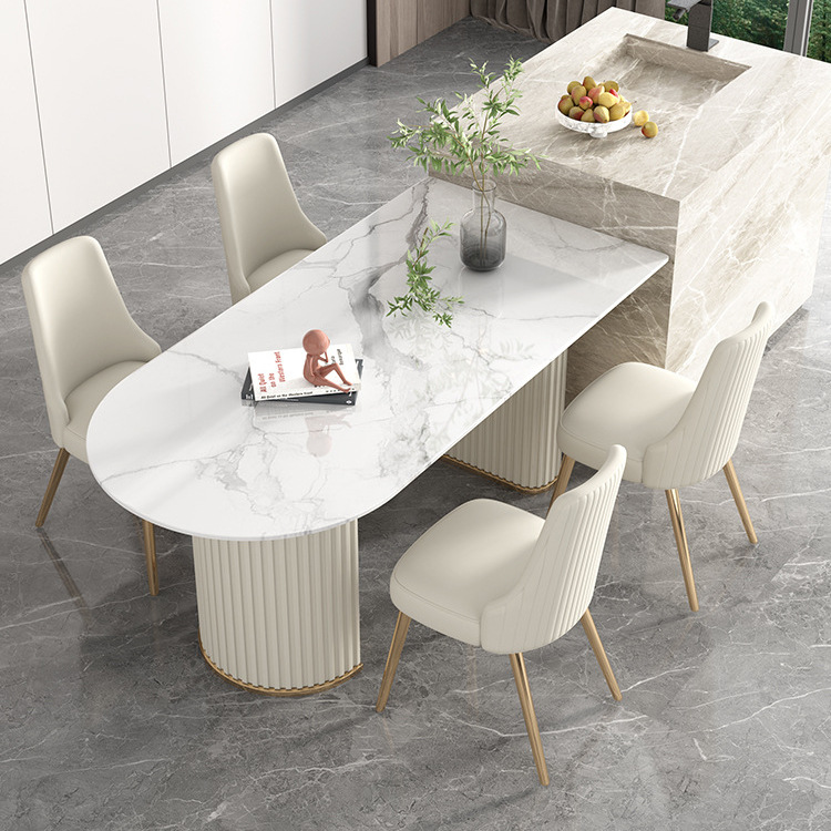 椭圆形岩板餐桌椅组合家用小户型北欧厨房岛台一体餐桌岛台餐桌