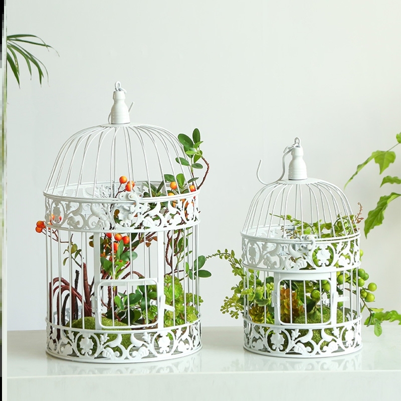 欧式铁艺装饰品鸟笼子白色橱窗摄影摆设道具酒店婚庆多肉复古摆件