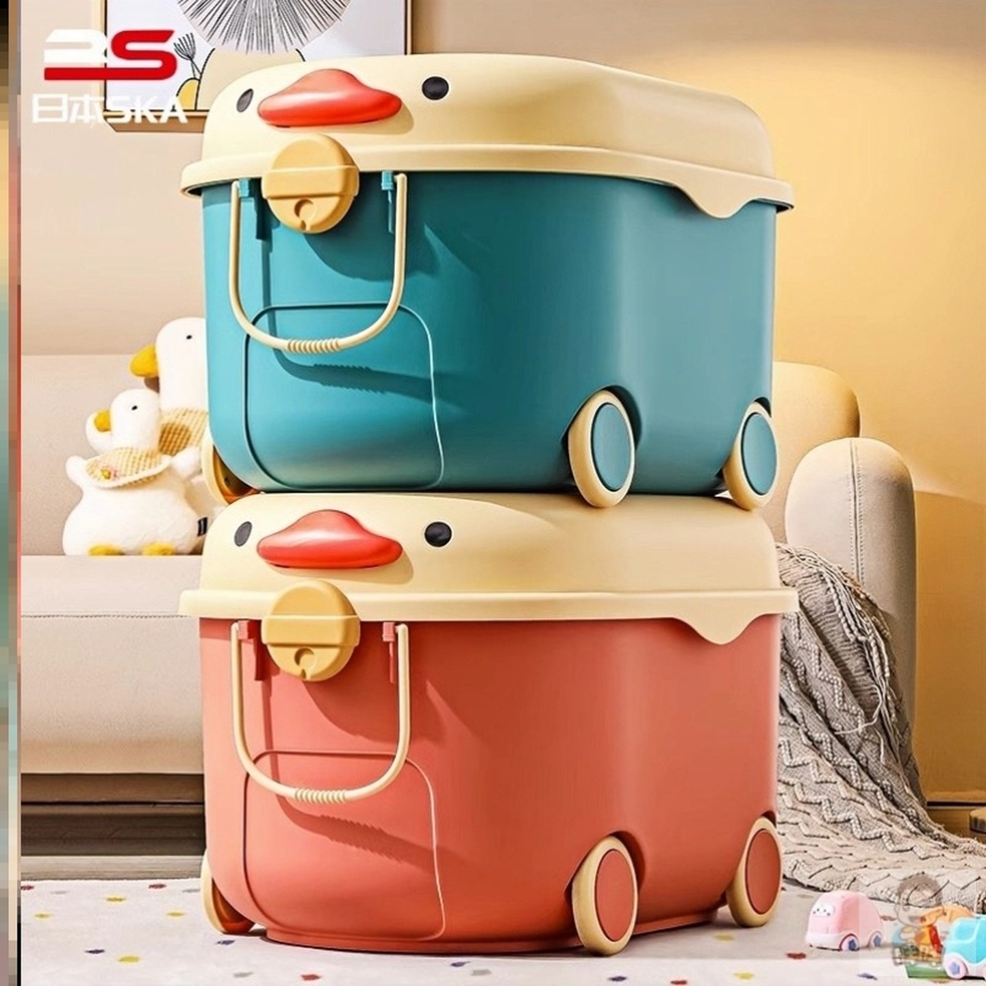 日本儿童玩具收纳箱家用整理箱萌趣鸭子储物箱宝宝衣服整理储物盒,收纳整理,收纳箱,淘宝优惠券,粉丝福利购,淘宝优惠卷