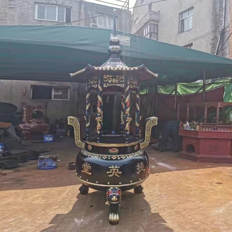 寺庙铸铁长方形圆形四龙柱化宝炉大号室内家用供佛插香炉
