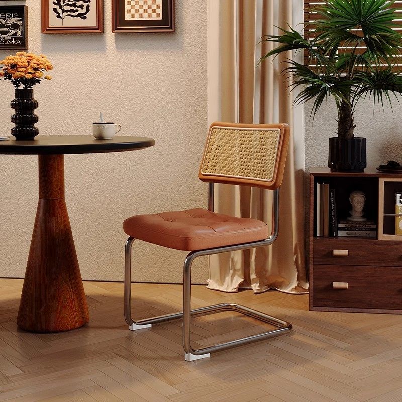 实木餐椅中古风餐桌椅子法式复古藤编餐椅家用凳子靠背设计师椅子