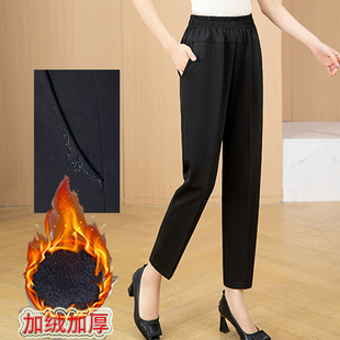 加厚加绒妈妈裤子秋冬季外穿大码松紧高腰直筒裤小个子中老年女裤