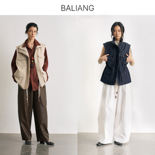 BALIANG捌梁〔松径〕串珠多口袋立领抽绳宽松收腰马甲背心外套