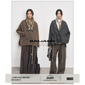 BALIANG「捌樑」 肌理感羊毛混纺开衩大衣上衣外套 连身袖 弧 Arc