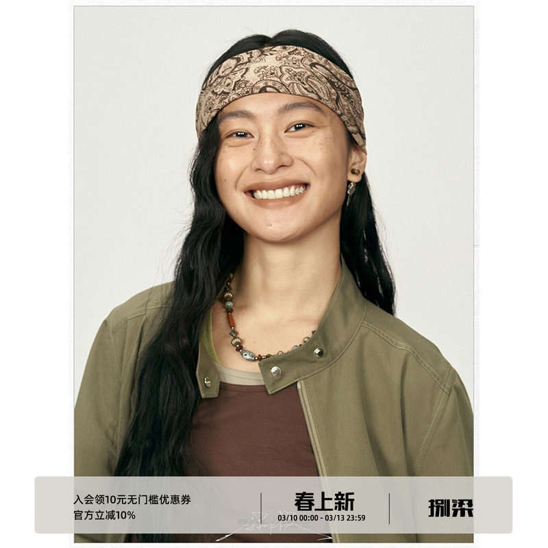 BALIANG「捌樑」多色腰果花复古丝巾领角串珠菱形多造型领巾头巾