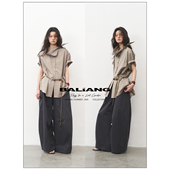 衬衫 暗条纹混纺垂感荡领串珠落肩短袖 Voice BALIANG「捌樑」寥