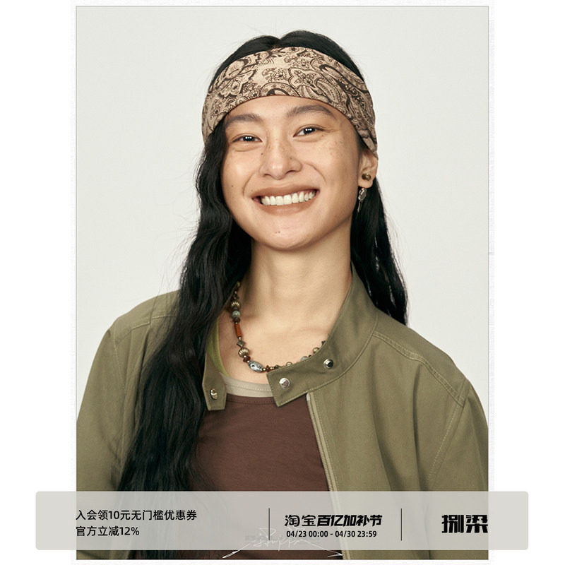 BALIANG「捌樑」多色腰果花复古丝巾领角串珠菱形多造型领巾头巾