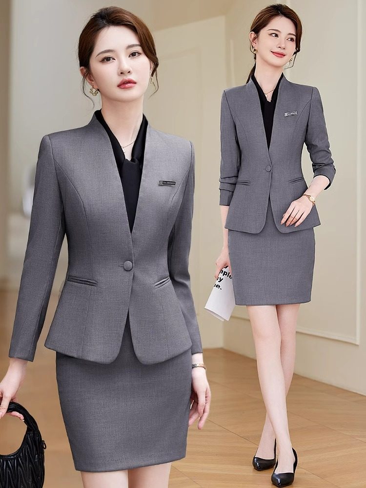 职业装灰色西装套装女秋冬酒店前台接待工作服工装美容院西服外套,女装/女士精品,职业女裙套装,淘宝优惠券,粉丝福利购,淘宝优惠卷