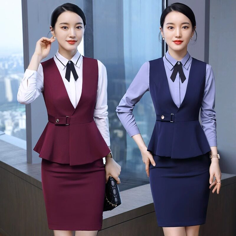 空姐制服职业套装女裙秋气质酒店前台工作装马甲春秋美容师工作服