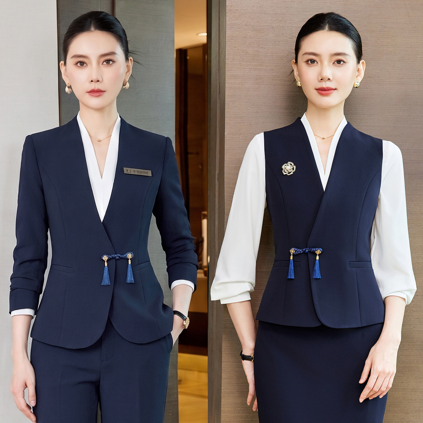 美容院珠宝店工作服女秋冬气质职业西装套装酒店前台经理客服工装