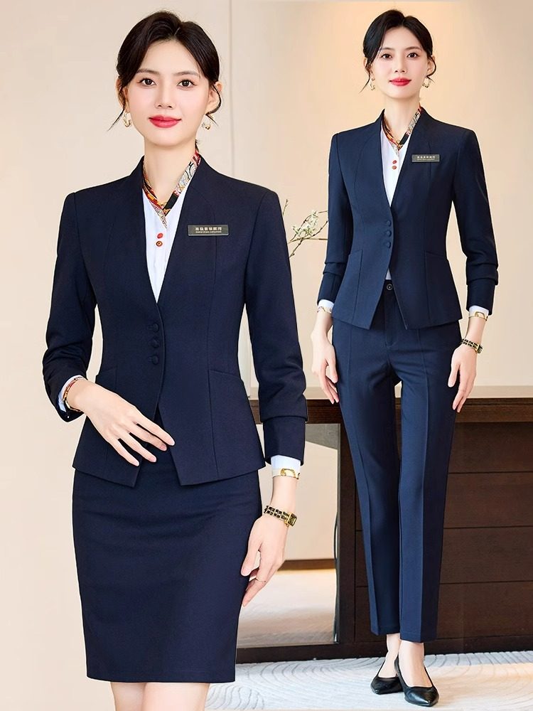 高端酒店前台工作服女西服套装秋冬季餐厅服务员收银员职业装工装