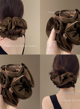 栗子棕！缎面荷叶边发圈！质感超好大肠发圈女2024新款头绳盘发器