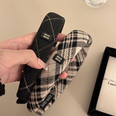 经典黑灰格纹发箍复古学院风头饰