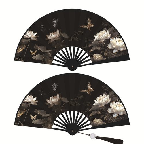 双面绢布折扇塑料骨架流苏中国风