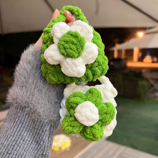 针织成品花朵耳机包苹果蓝牙耳机收纳包秋冬毛线耳塞耳机保护套子