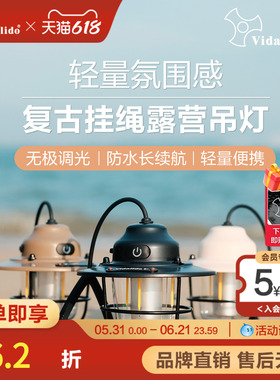 维达利多复古吊灯户外露营灯USB充电超长续航帐篷灯LED便携照明灯