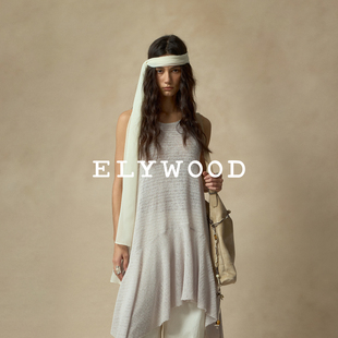 Elywood灰白色针织上衣下摆不规则背心裙女松弛慵懒风内搭可外穿