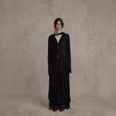 Elywood侧边抽皱拼条长衫 叠穿薄款 外套女小众设计黑色显瘦连衣裙