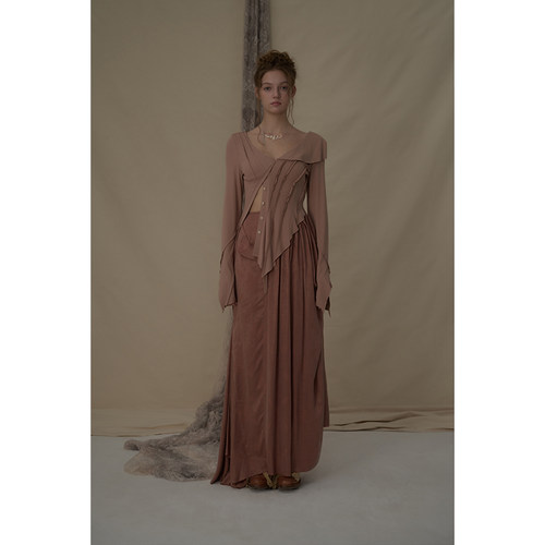 Elywood旗舰店藕粉气质坑条分割上衣原创小众设计师品牌春夏新款