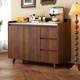 实用木岩板餐边柜靠墙一体储物柜现代简约玻璃门置物柜客厅茶水柜