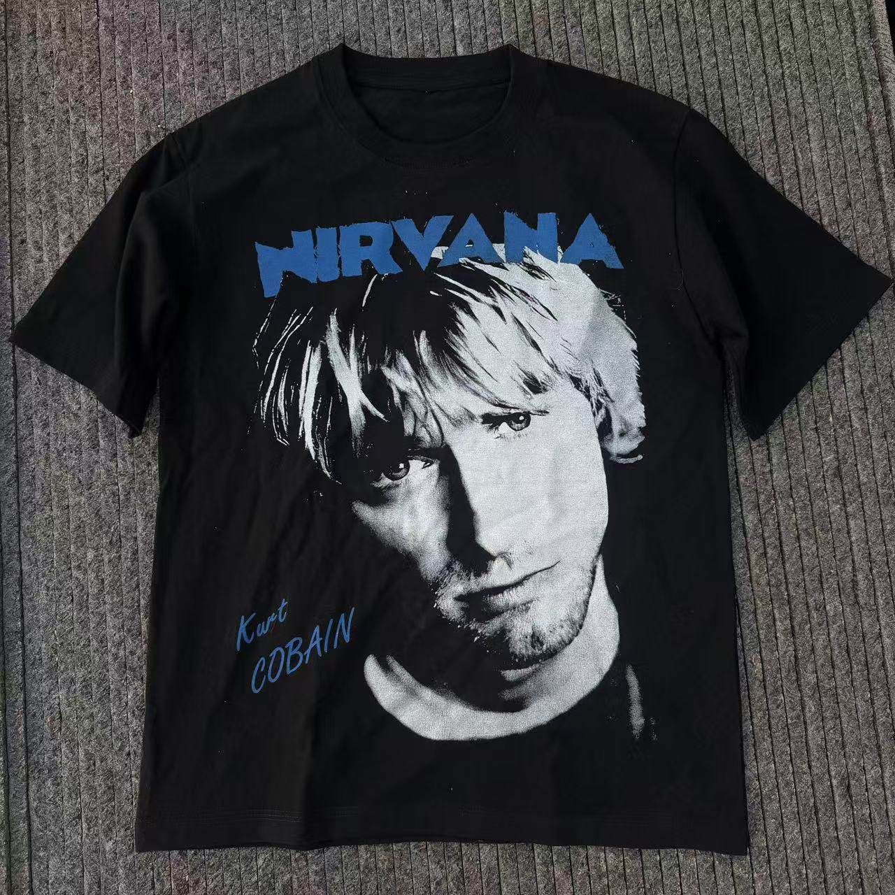 我不是姜Nirvana Kurt Cobain大脸90s复古数码直喷260克纯棉 - 实物图