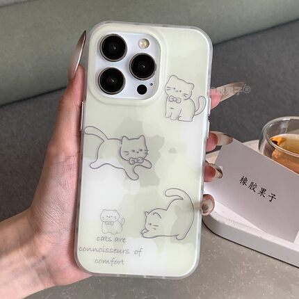 ins淡雅绿可爱素描小猫适用15小米17手机壳双层红米k90/k80新中式civi5pro磨砂note15/14pro全包civi3保护套