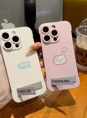 猫咪小鱼支架opporeno12pro手机壳reno11/10/9/8新款可爱女findx7/x6无边框软壳a3简约k12创意真我一加保护套