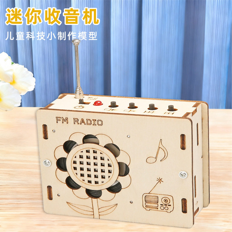 科学实验儿童迷你收音机木质科技小制作小学生diy手工拼装教玩具
