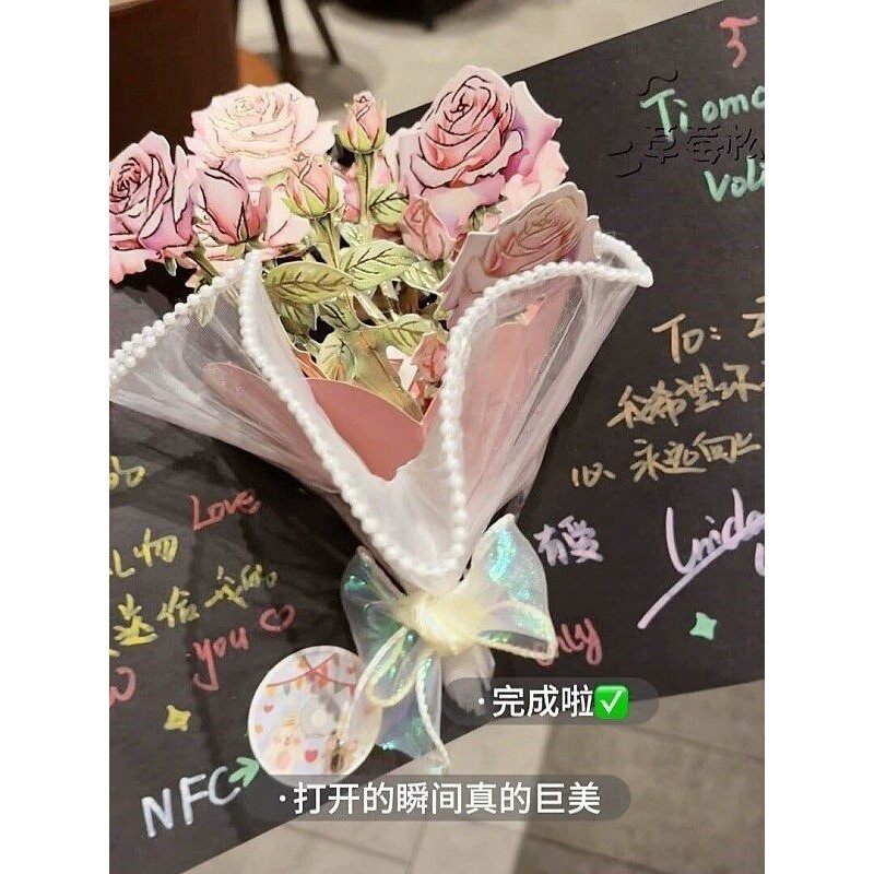 NFC录音玫瑰花束立体书贺卡手工diy材料包送男女朋友闺蜜生日礼物