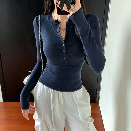春季纯欲贴身长袖显瘦修身打底衫