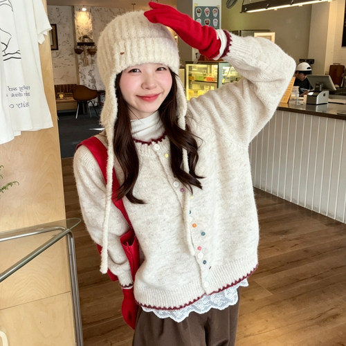 秋季韩系彩扣软糯针织开衫女