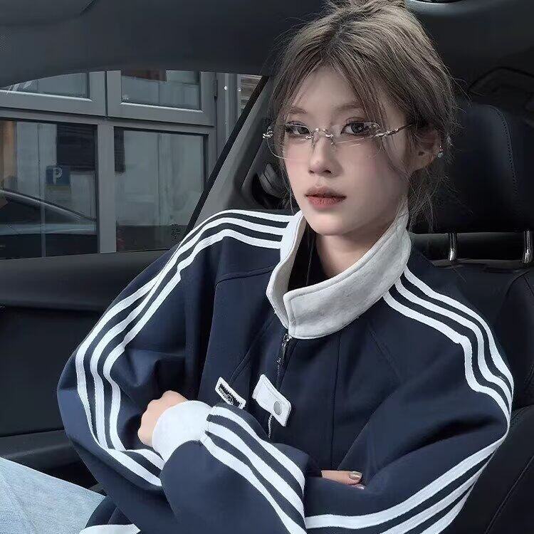 春秋季新款潮牌休闲外套高街立领条纹棒球服潮