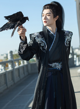 书禹原创比甲宋制汉服男款黑色侠客霸气斗篷飘逸交领提花日常套装