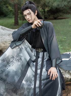 书禹原创宋制褙子正版黑色武侠交领霸气汉服男黑色套装成人中国风