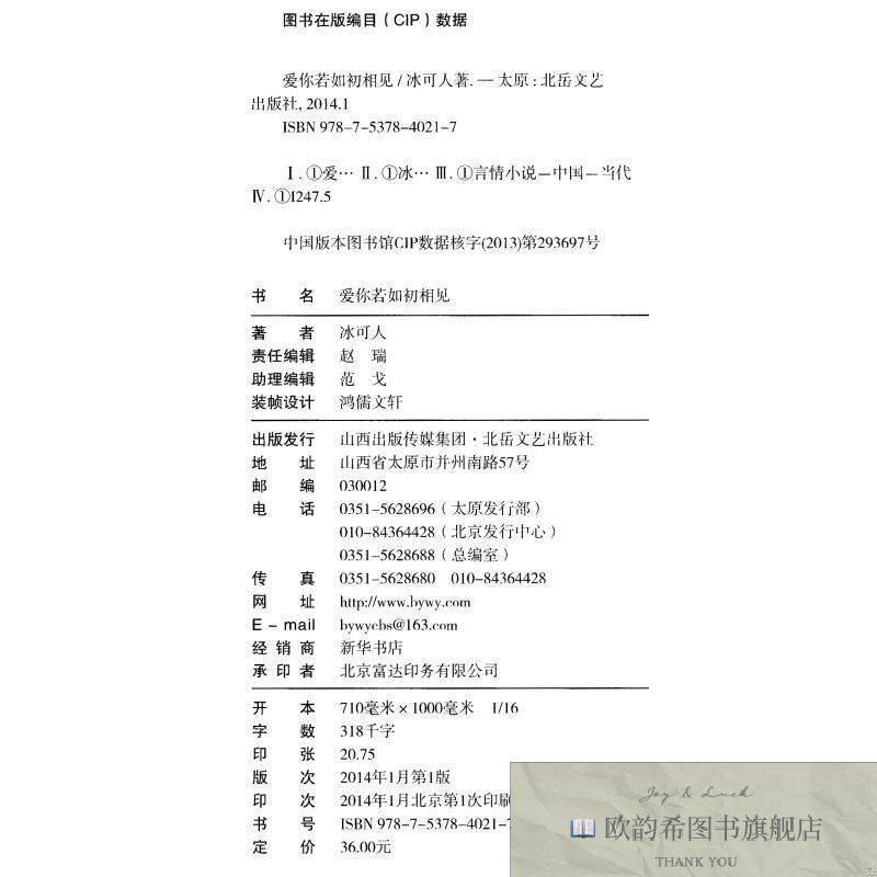 全新正版当代新都市爱情小说典藏本:爱你若如初相见冰可人著北岳